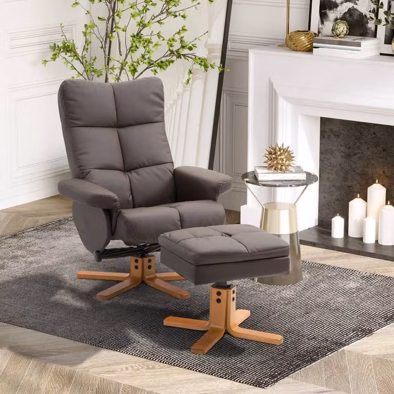 STILVORA Brown Synthetic Leather Recliner Chair with Matching Storage Ottoman