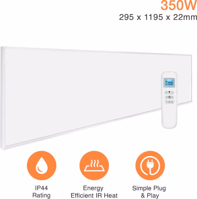 Mirrorstone Wi-Fi Infrared Heating Panel, White, W: 119.5 cm, H: 29.5 cm