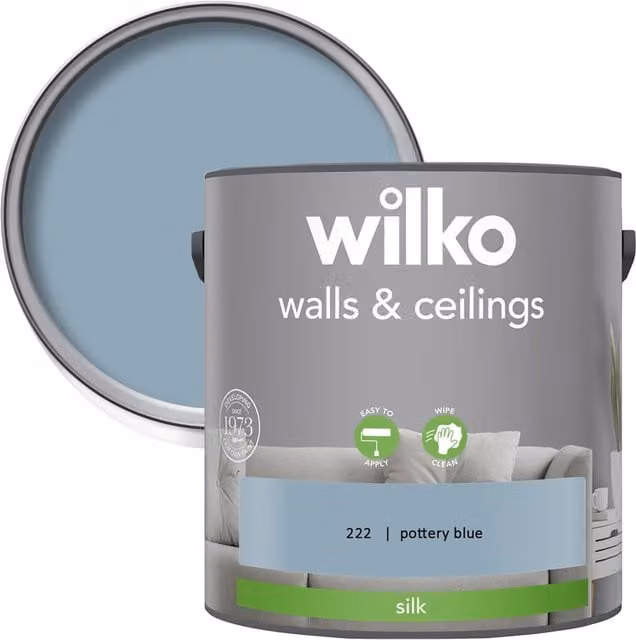 wilko Walls and Ceilings Silk Emulsion Paint, Blue, 2.5 l