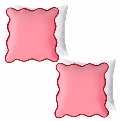 OHS Matte Velvet Scallop Edge Filled Cushions with Covers, 2 Pack, Pink and Red, W/D/H: 45 x 45 x 45 cm – 1
