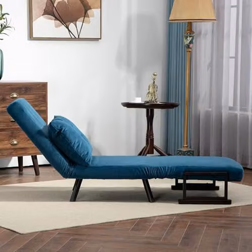 HOMCOM Blue Velvet Click Clack Convertible Bed Settee with Armrests – 7