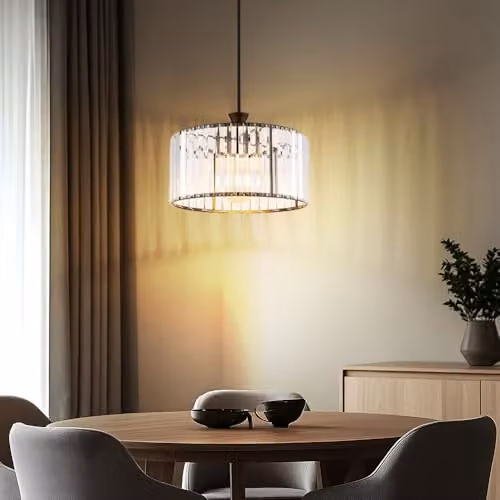 Globo Lighting Cylinder Pendant Light in Matte Black with Transparent Crystals – 5