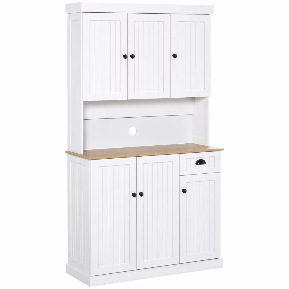 Wyld Haus Moviel White Kitchen Storage Tall Unit with Open Counter and Hinged Doors, H 180 cm x W 101 cm x D 39 cm – 2