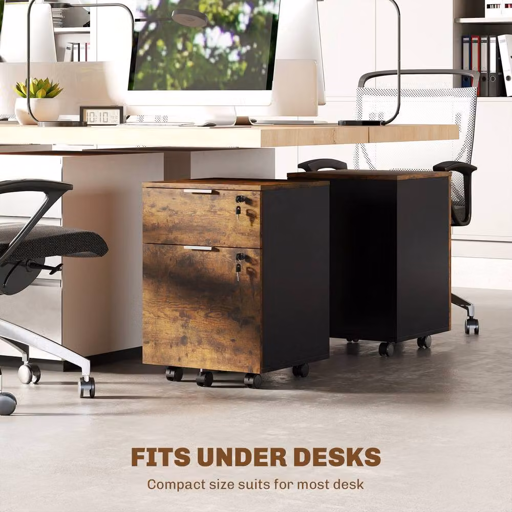 STILVORA 2 Drawer Filing Cabinet with Lock and Castors in Dark Brown – 9