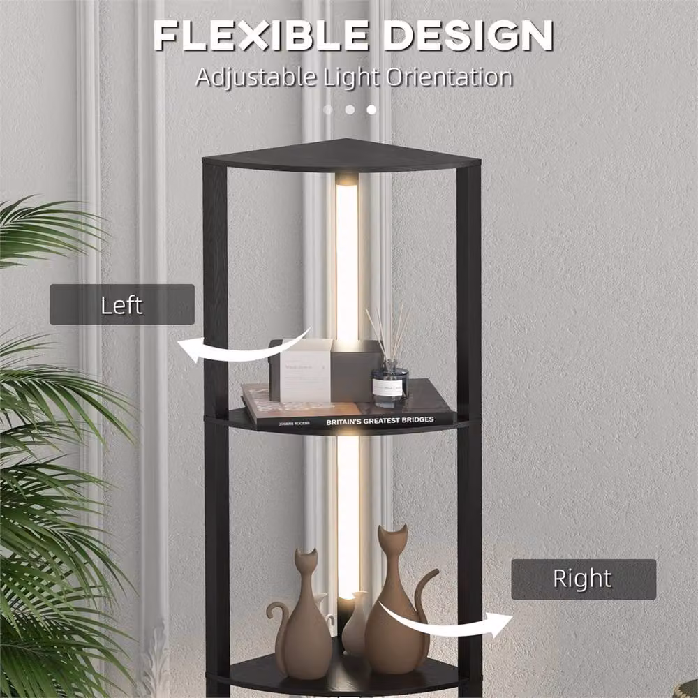 Nordara Black Corner Floor Lamp with Dimmable Warm White LED Light, H: 163.5 cm x W: 29.5 cm x D: 29.5 cm – 4