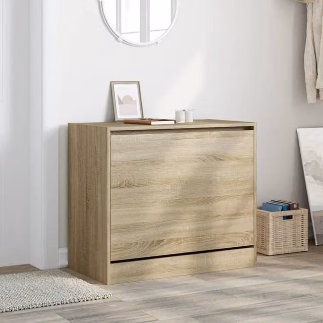 Berkfield Home Sonoma Oak Shoe Cabinet in Beige, W/D/H: 80 x 42 x 69 cm