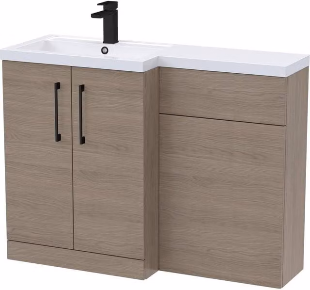 Balterley Modern Left-Hand Vanity and WC Unit Combination in Black and Brown, Width: 110 cm