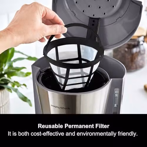 Morphy Richards Equip Filter Coffee Machine with Glass Jug in Grey and Silver – 3