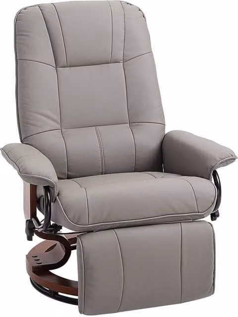 HOMCOM Ergonomic Office Recliner Sofa Chair in Grey PU Leather with 360 Degree Swivel and Armrests – 1