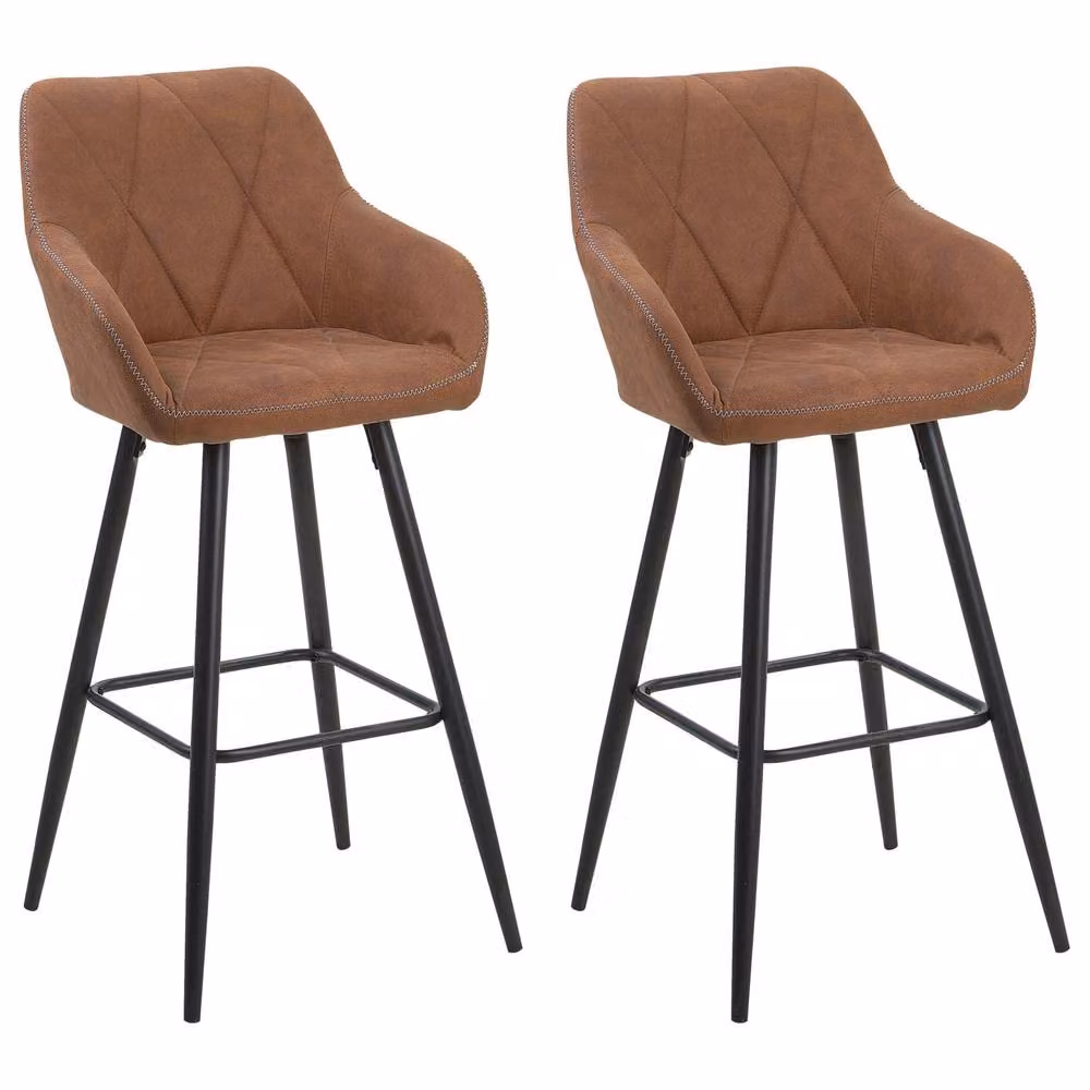 Wyld and Coco Brown Quilted Fabric Bar Stools with Armrests, Set of 2 – 2