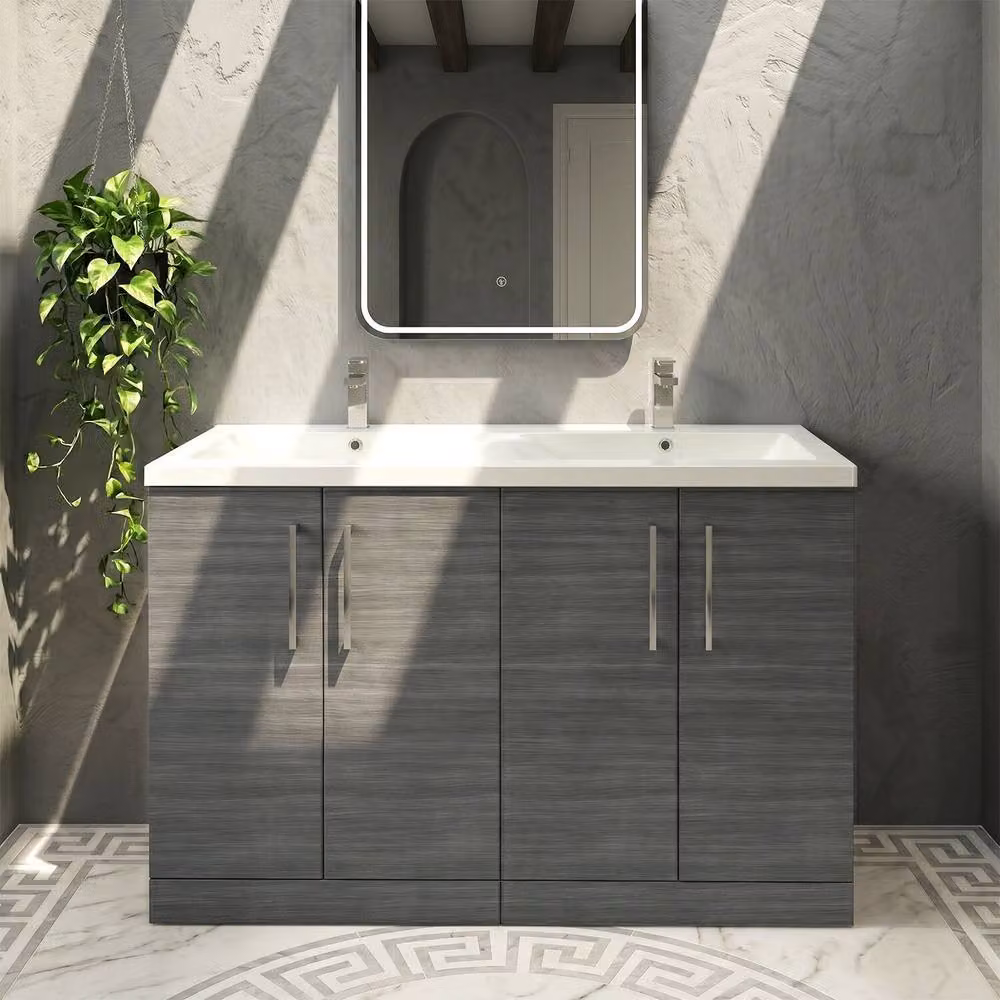 Balterley Level 1200mm Floor Standing 4 Door 2 Basin Bathroom Unit in Anthracite Grey Woodgrain – 3