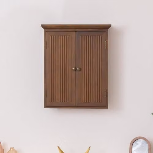 Melody Maison Brown Rustic Wood Wall Mounted Cabinet with Hinged Doors and Internal Shelves W/D/H: 60 x 20 x 50 cm