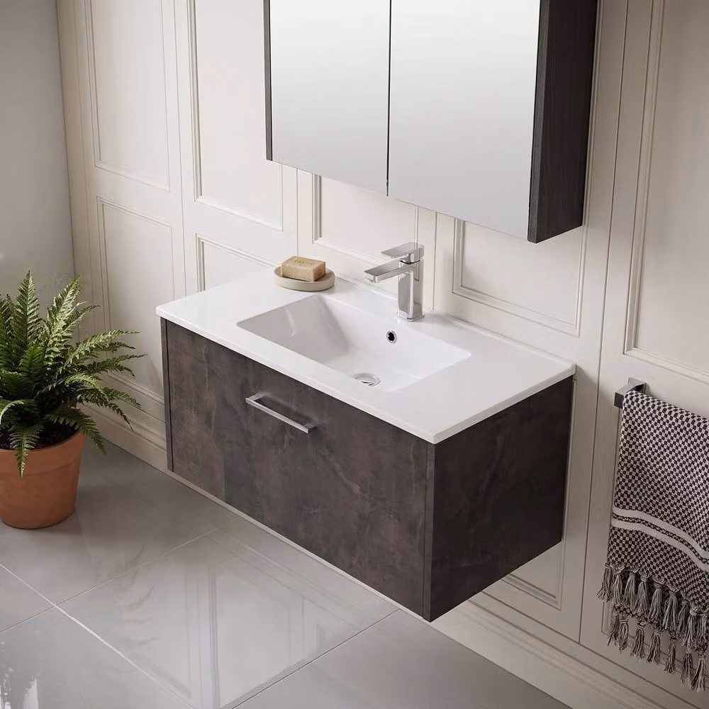 Balterley Winshill Contemporary 1 Drawer Wall Hung Vanity Basin Unit, Grey, Width: 80 cm – 3