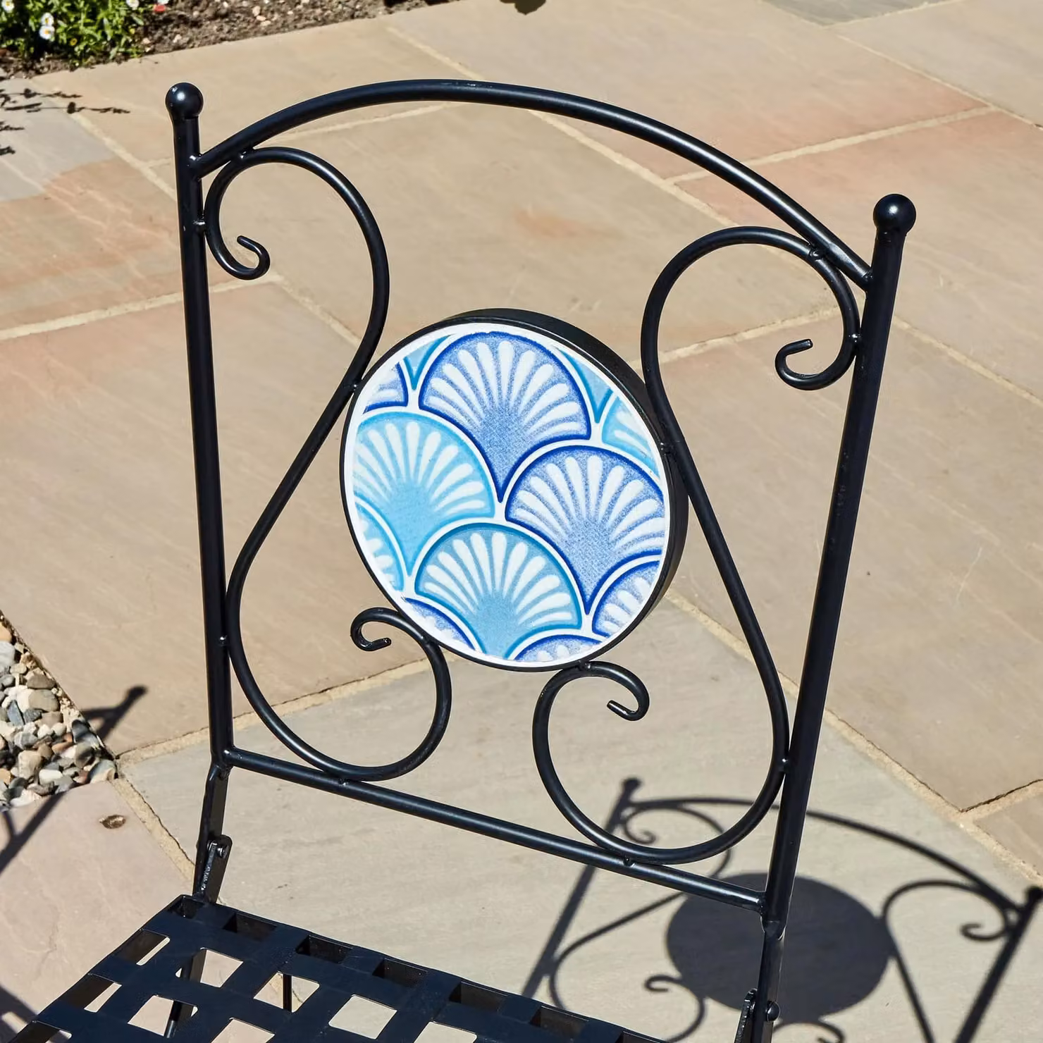 Home Source Shell Mosaic Design Bistro Patio Set in Blue – 4