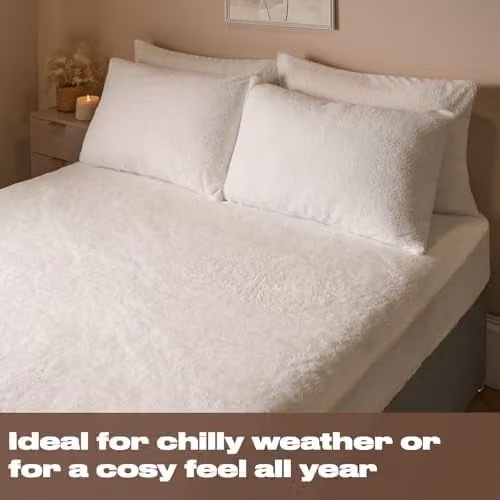 OHS White Teddy Fleece Thermal Fitted Bed Sheet, Single, 90 x 190 cm – 2