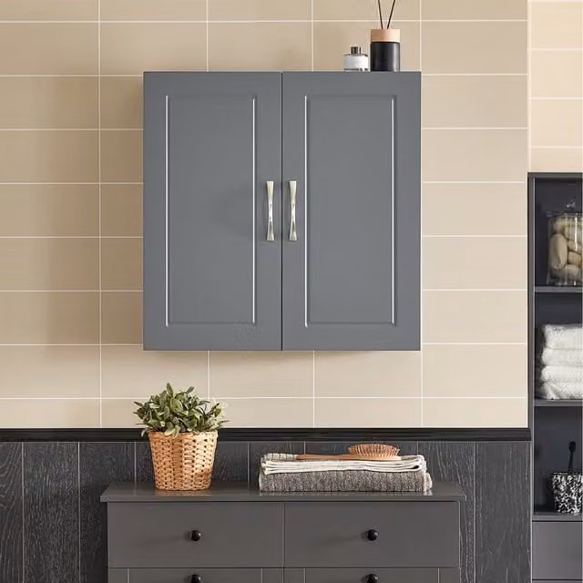 SoBuy Modern Wall Mounted Kitchen and Bathroom Storage Cabinet with 2 Hinged Doors in Matt Grey