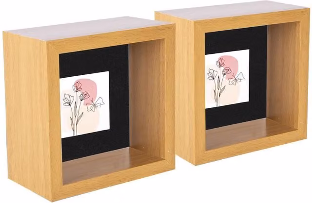 Nicola Spring Pack of 5 Modern Square 3D Deep Box Photo Frames in Black and Brown with 10.16 cm Mount