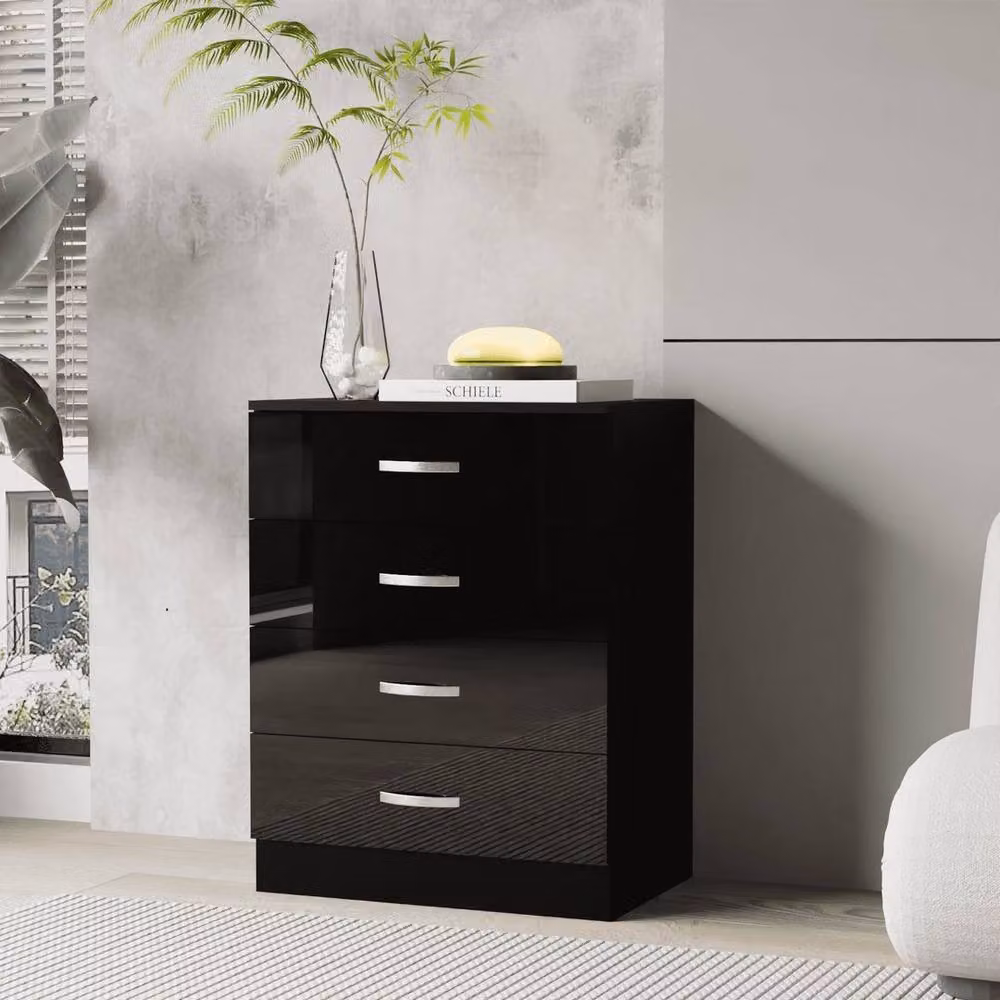 PAWNORA Black Glossy Minimalist Bedroom Chest of Drawers with Lock – 3