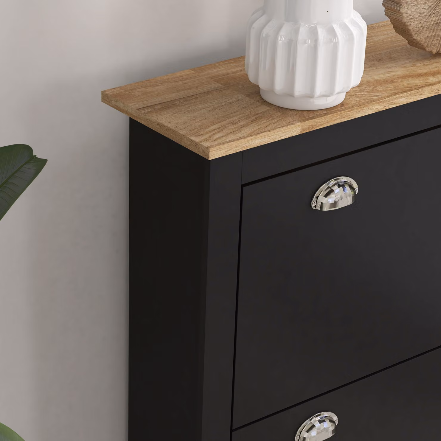 HOMCOM Modern Narrow 2 Drawer Shoe Cabinet in Black with Tilting Compartments and Adjustable Shelves for 12 Pairs, H: 90.5 cm, W: 79.0 cm, D: 20.0 cm – 6