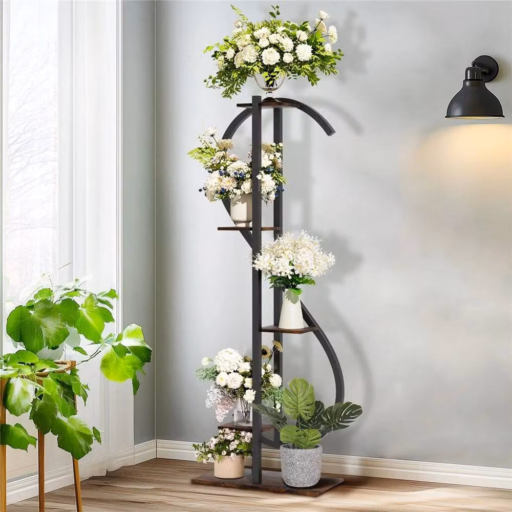 Kelvenix 5-Tier Vertical S-Shaped Plant Stand Corner Flower Holder Shelf in Black – 4