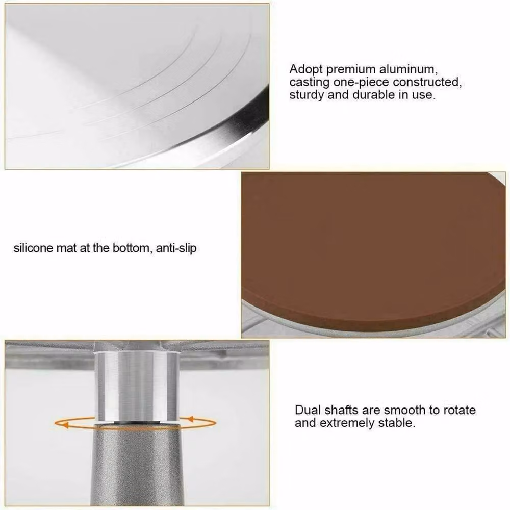 VOGREX Silver Aluminium Cake Revolving Stand 30.48 cm Diameter – 4