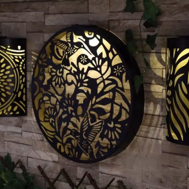 Betley Butterfly Metal Solar LED Garden Wall Decor, Black, W/D/H: 40 x 40 x 5 cm