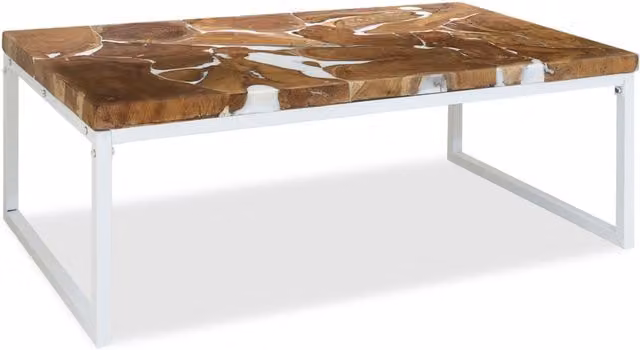 Berkfield Home Teak and Resin Coffee Table in White and Brown, W/D/H: 110 x 60 x 40 cm