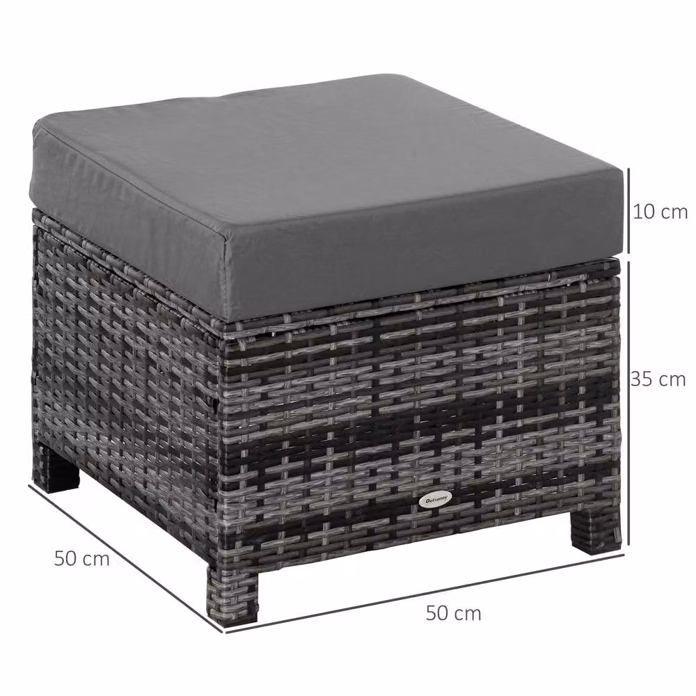 STILVORA Grey Rattan and Metal Garden Footstool with Padded Cushion, Width: 50 cm – 3