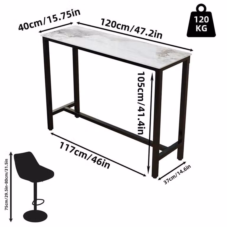 EONLION Modern Rectangular Dining Table with Glossy White Jade Marble Top