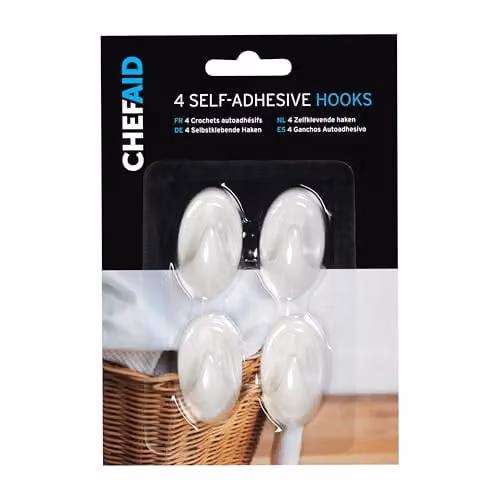 Chef Aid White Self Adhesive Plastic Wall Hook Set, 4 Piece Set – 2