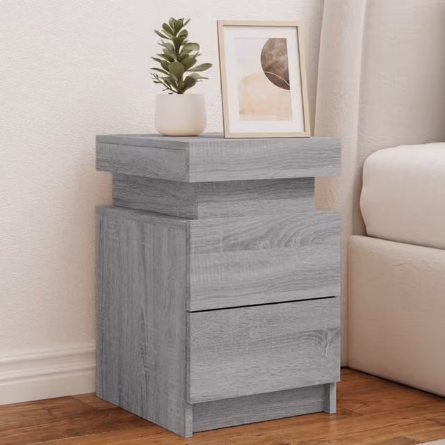 Berkfield Home Bedside Cabinet with Integrated LED Lights in Grey Sonoma, W: 35 cm, D: 39 cm, H: 55 cm – 1