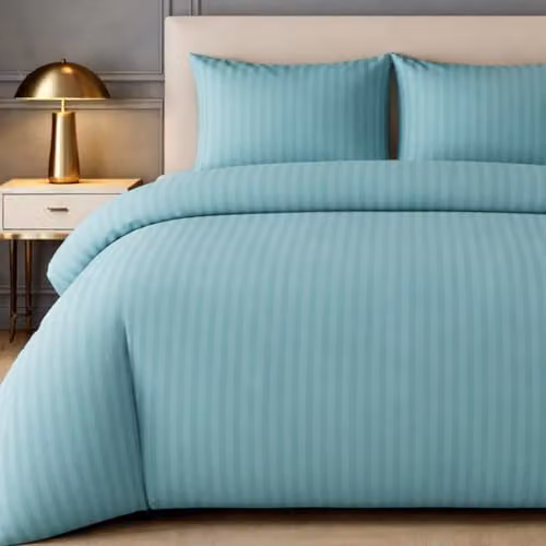 Lazzaro Home Microfibre Satin Stripe Single Duvet Cover Set in Green and Turquoise, W/D/H: 135 x 200 cm with 50 x 75 cm Pillowcase