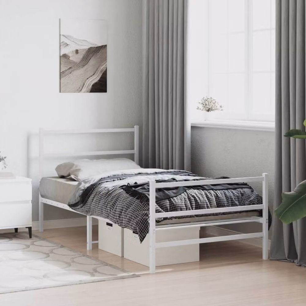 Berkfield Home Metal Bed Frame with Footboard, White, W: 107 cm, L: 203 cm – 2