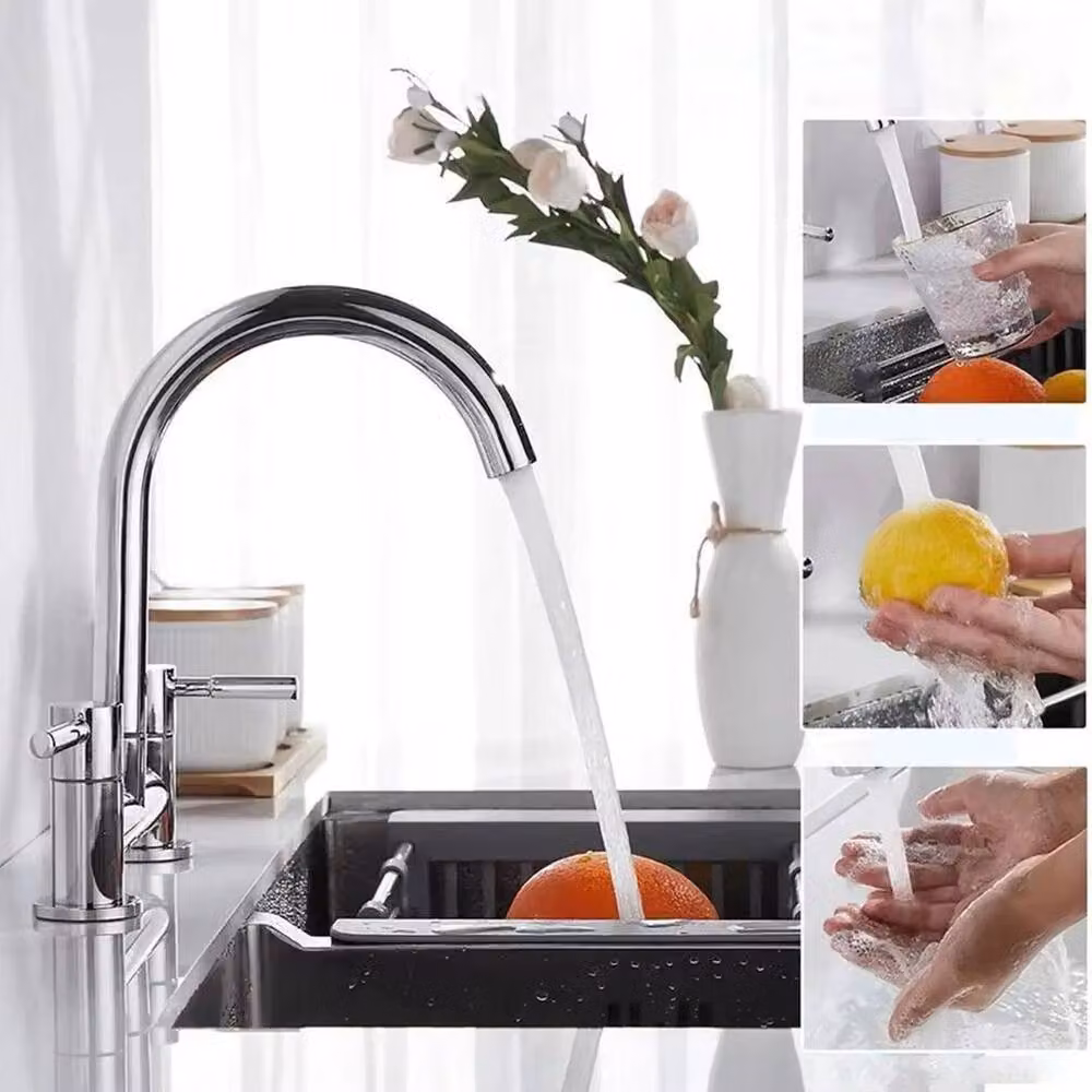 SPETLEK Swivel Dual Lever Kitchen Sink Mixer Tap in Silver – 3