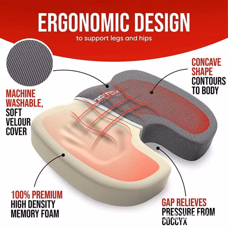 NESTLUNE Memory Foam Seat and Back Support Wedge Cushion in Black, W/D/H: 120 x 135 cm