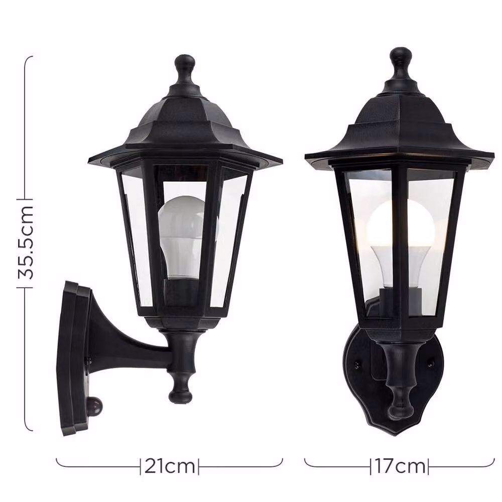 SPETLEK Traditional Black Outdoor Wall Lantern with Dusk Sensor and Cool White Light – 4