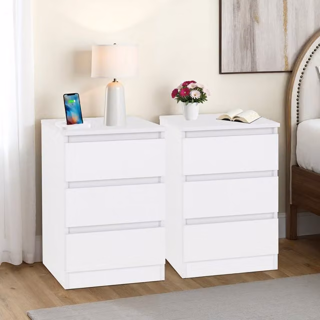 Seconique Malvern Pair of White 3 Drawer Bedside Cabinets