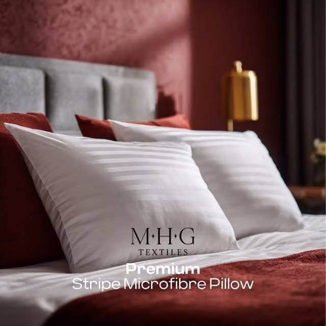 MHG Textiles Hotel Quality Striped Microfibre Pillow, White, Pack of 2, Medium Firm Support