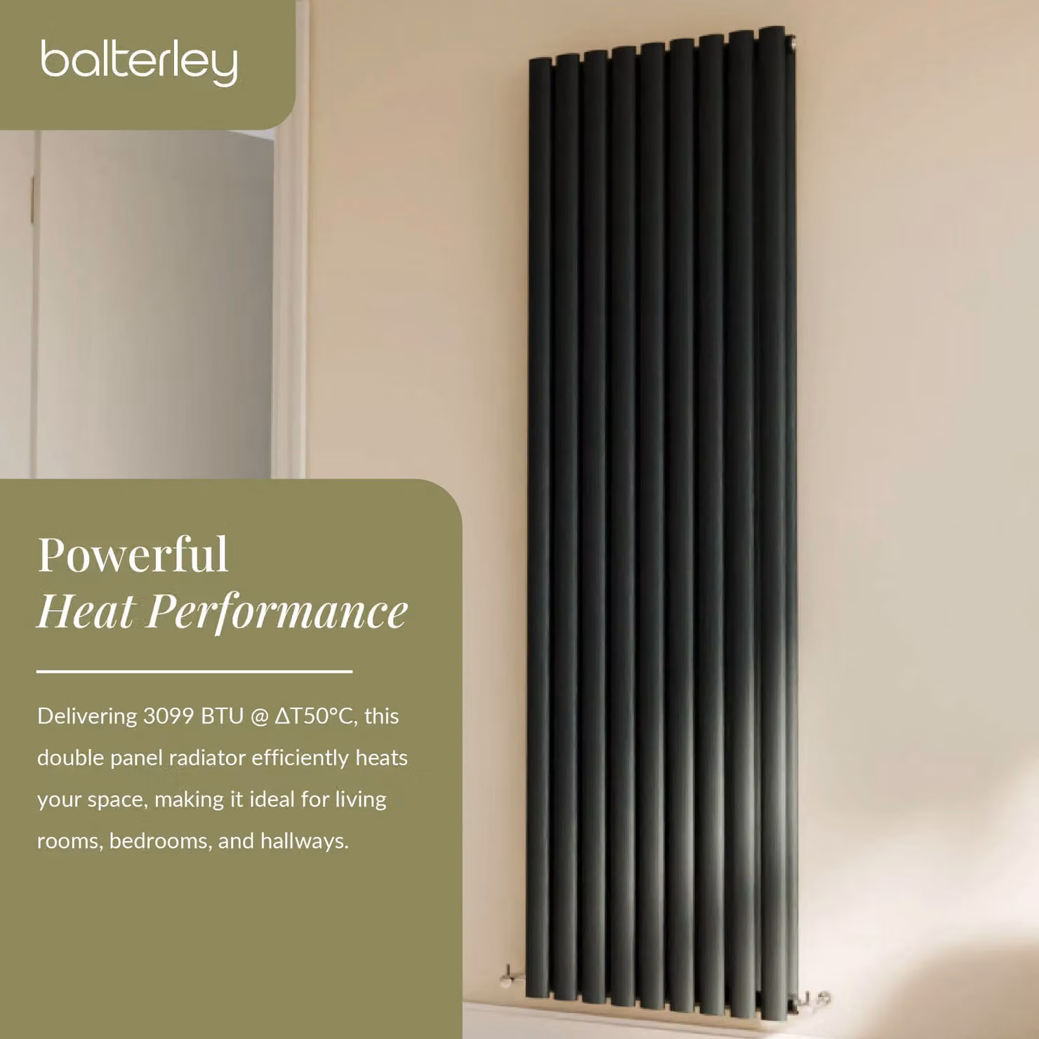 Balterley Embrace Vertical Double Panel Radiator, Anthracite Grey, H 180 cm x W 52.8 cm – 3