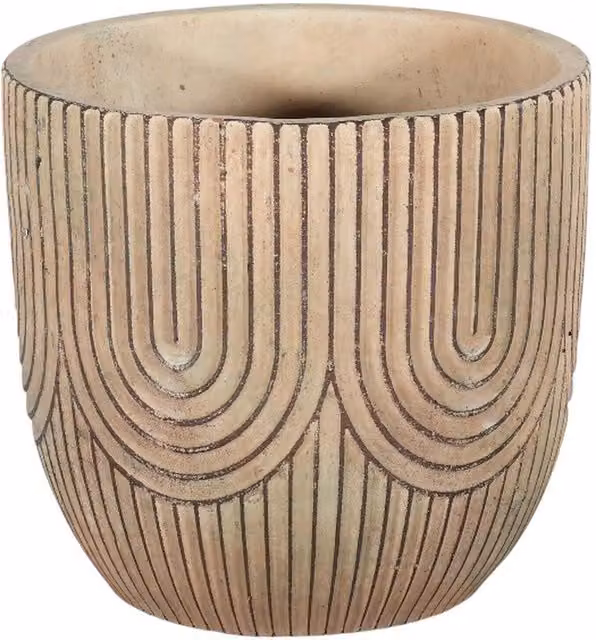 Kingsbury Gifts Art Deco Geometric Round Tabletop Plant Pot, Beige, H: 14 cm, W: 15 cm, D: 14 cm
