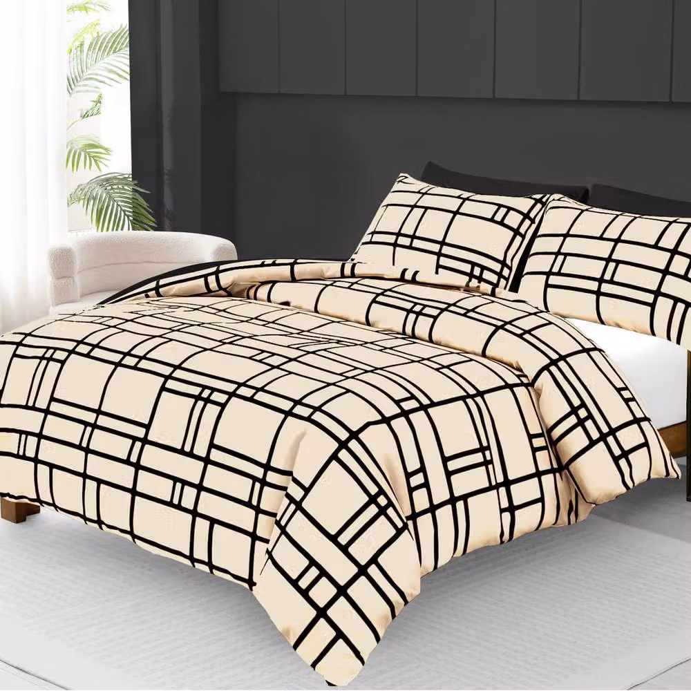 Pamposh Single Double Brushed Microfibre Duvet Cover Set in Beige with Zipper Closure – 4