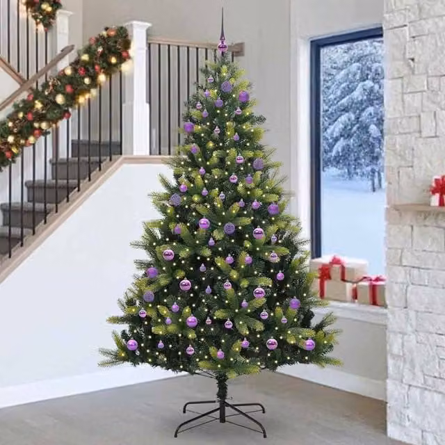 Berkfield Home Artificial Hinged Christmas Tree with 300 LEDs, Green, Height: 240 cm – 1