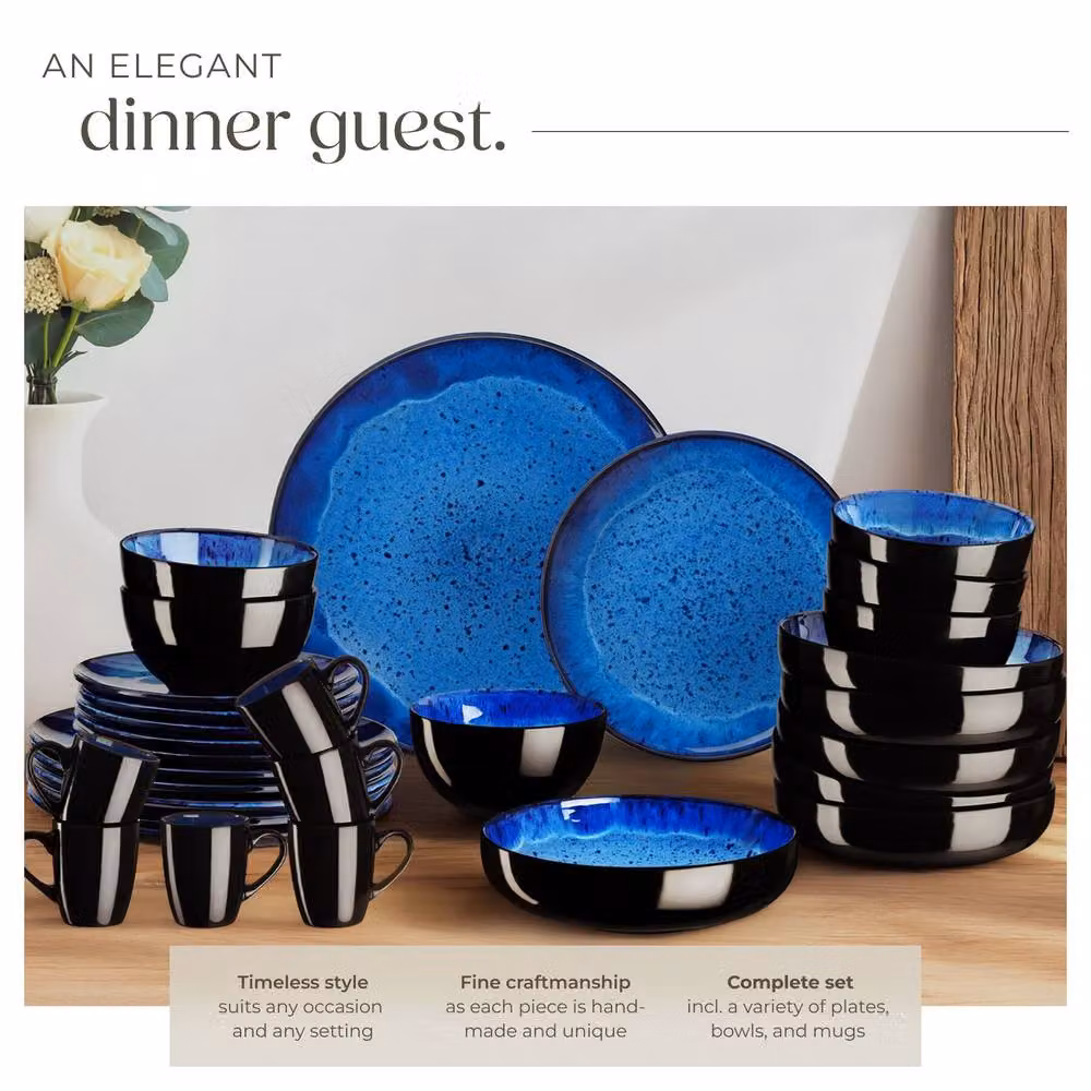 tectake Mare Glazed Stoneware Dinner Set for 6 People, Blue – 3