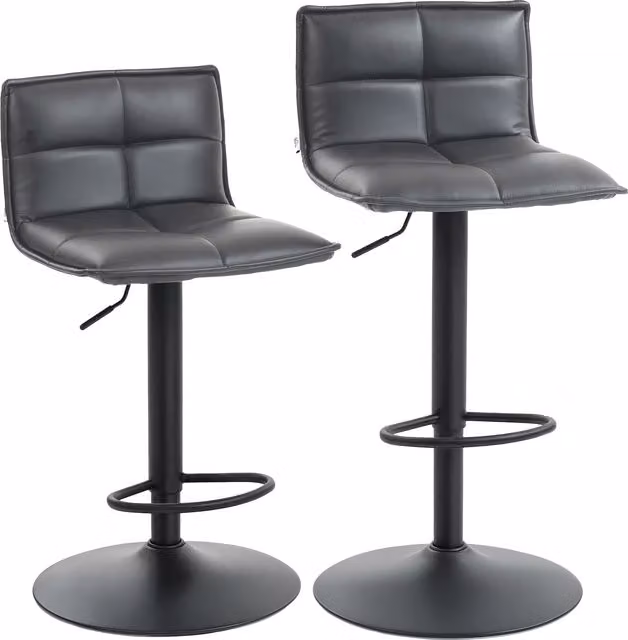 HOMCOM Set of Two Modern Faux Leather Bar Stools in Grey with 360 Degree Swivel and Metal Base
