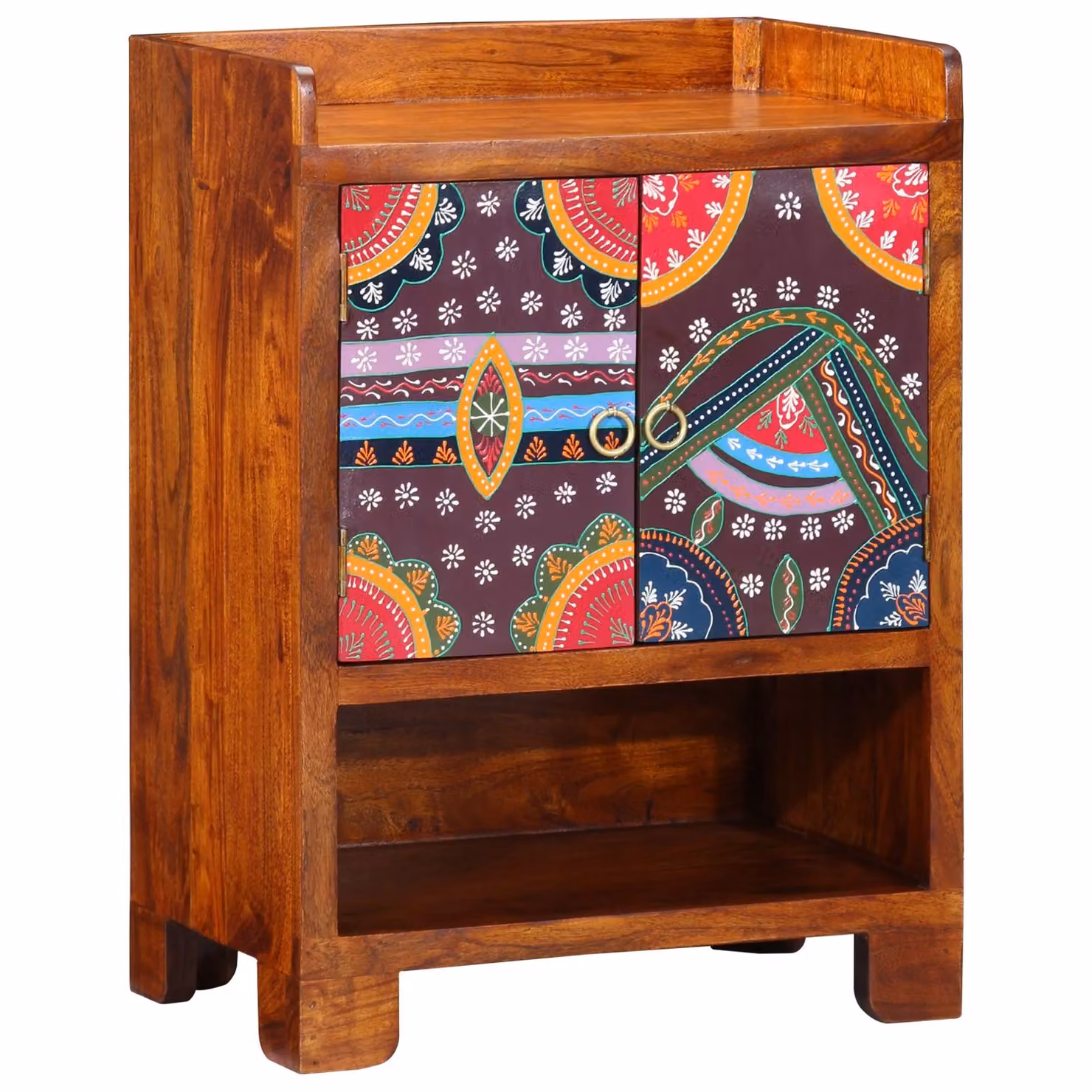 Berkfield Home Boho Style Solid Wood Shoe Rack in Brown with Multicolour Abstract Patterns – 2
