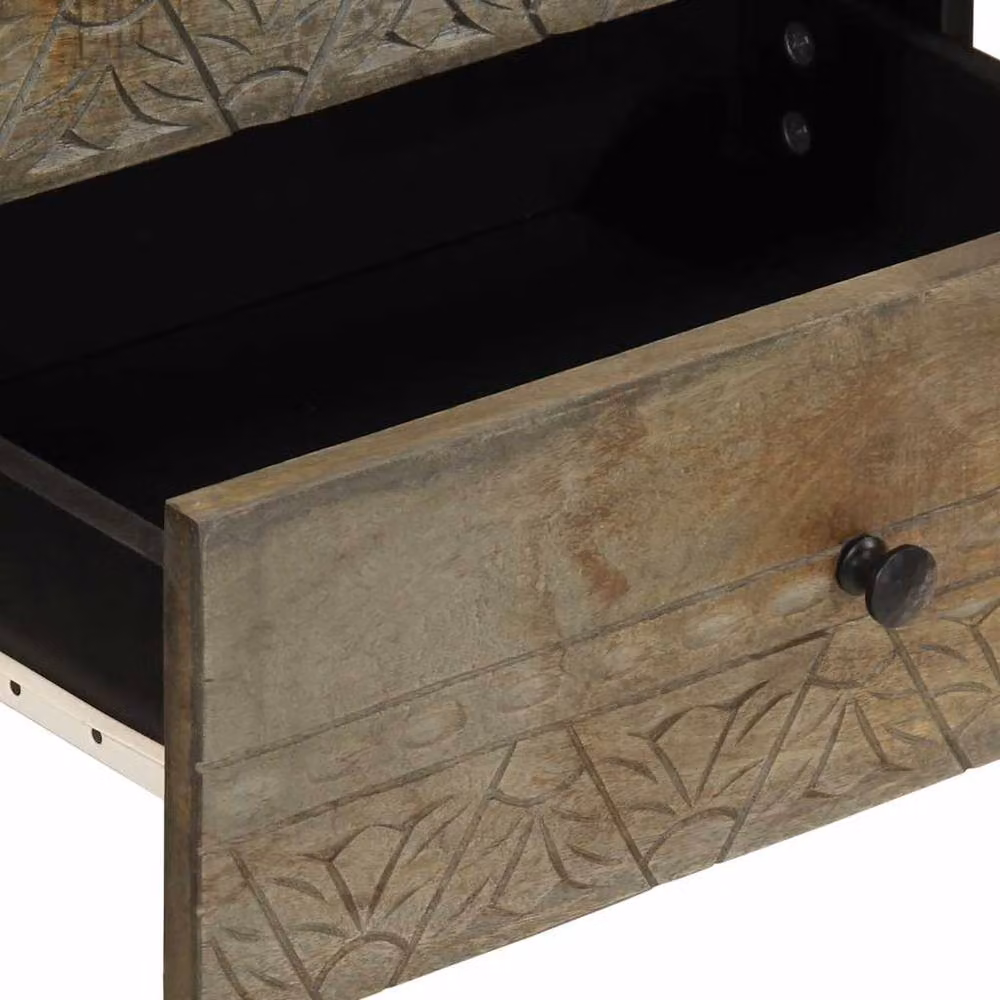 Berkfield Home Beautiful Bedside Cabinet in Light Grey Solid Mango Wood, W/D/H: 50 x 33 x 60 cm – 6