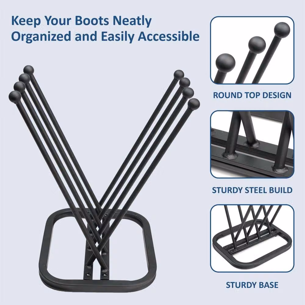 Crystals Freestanding Metal Wellington Boot and Shoe Organiser Rack, 4 Pair Capacity, Black – 5