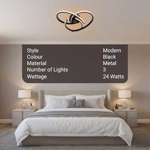Cosylyte Moora 3 LED Ceiling Light, Modern Matt Black Curved Beaded Design, 3-Step Dimmable, 3000K, 2350lm – 2