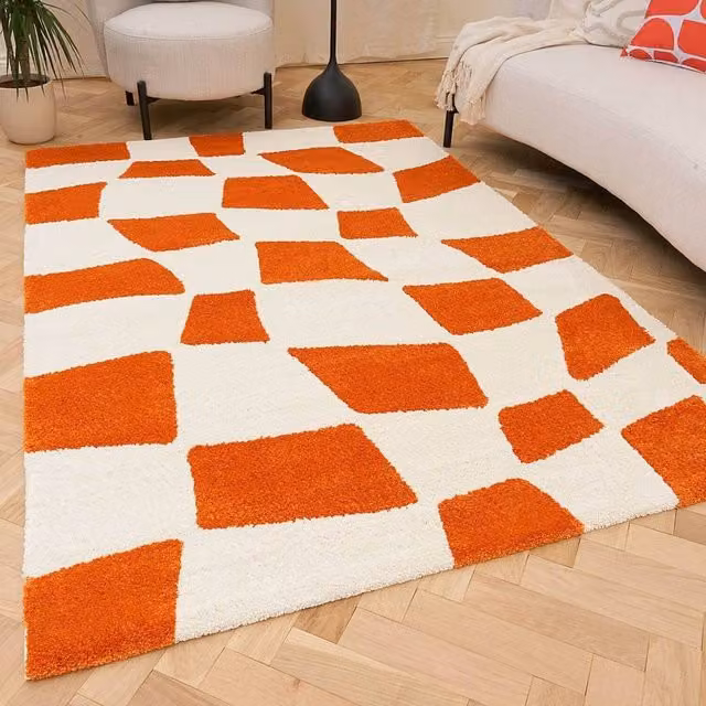 THE RUGS Joli Chequered Soft and Dense Pile Living Room and Bedroom Rug in Orange, W: 80 cm, L: 150 cm – 1