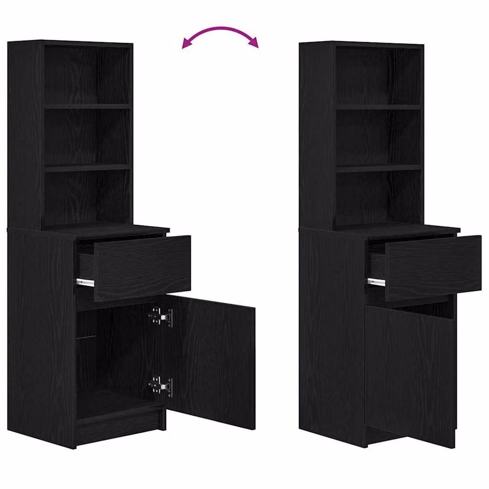 Berkfield Home Black Modern Bedside Cabinet with Hinged Doors and Internal Shelves, W/D/H: 39 x 35 x 125 cm – 4